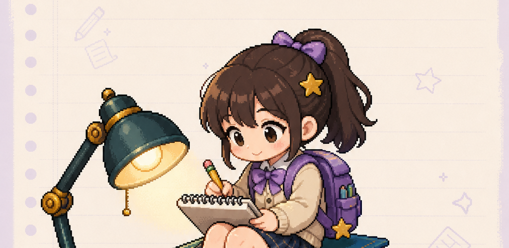 Student Idle RPG official artwork: a student studying at a desk